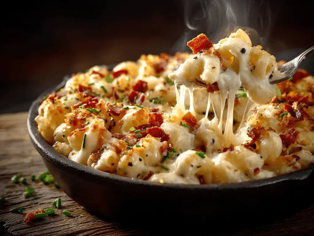 loaded bacon ranch white cheddar mac and cheese bake - featured image