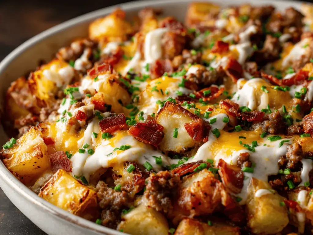 loaded cheesy bacon ranch potato skillet - featured image