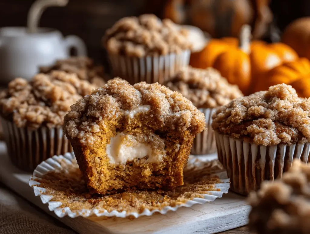 maple cream cheese pumpkin streusel muffins - featured image
