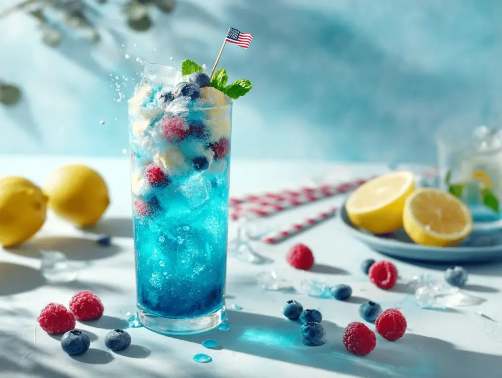 patriotic sparkling blue raspberry lemonade floats - featured image
