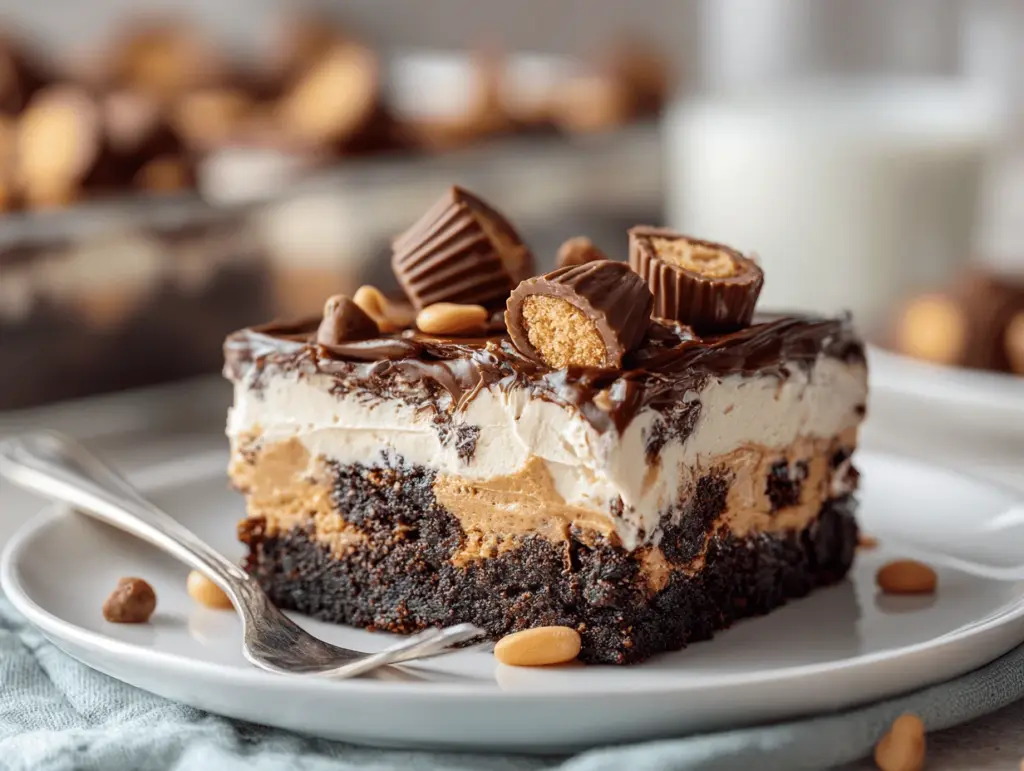 peanut butter cup brownie icebox cake - featured image