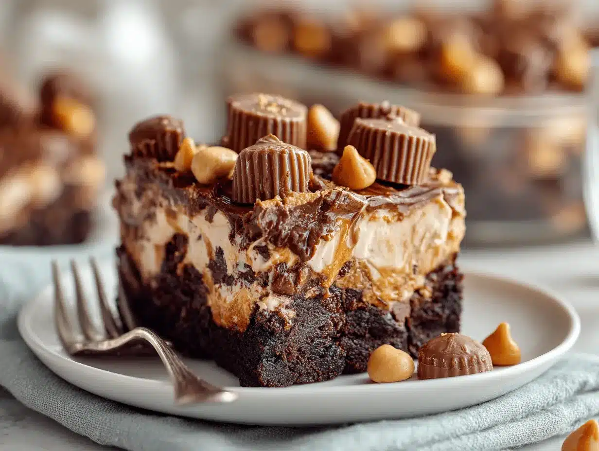 peanut butter cup brownie icebox cake preparation steps