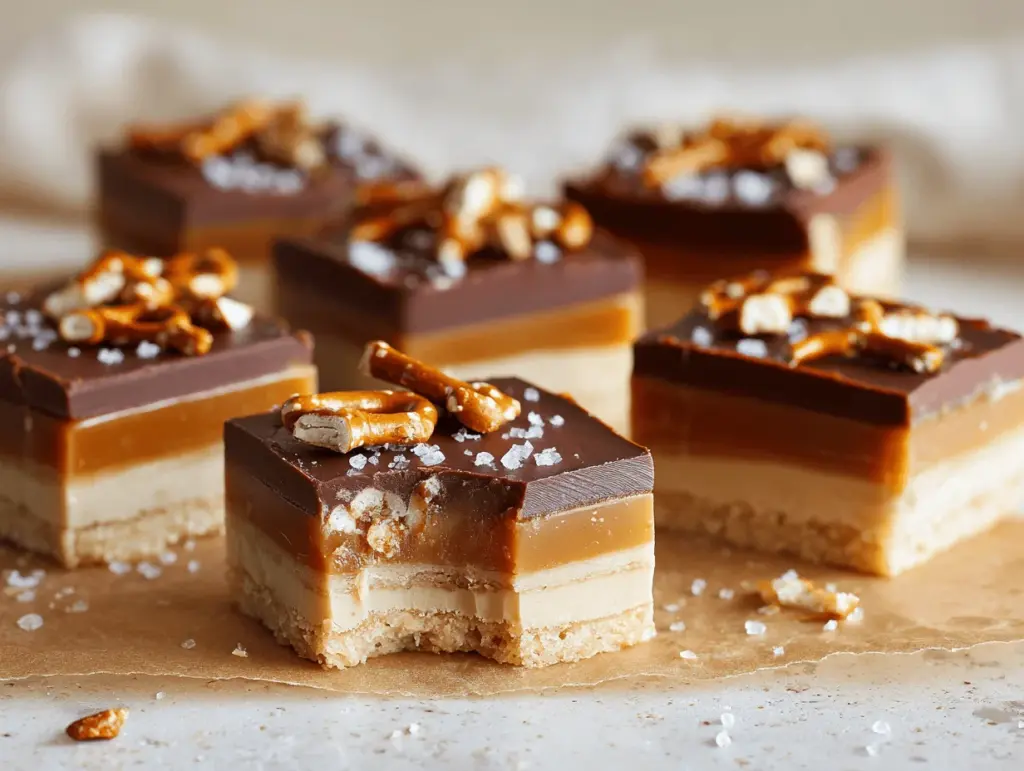 peanut butter pretzel millionaires shortbread bars - featured image