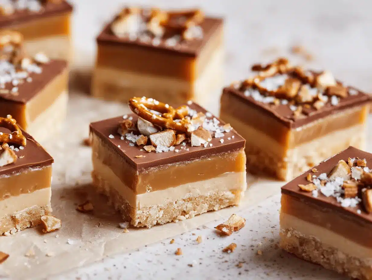 peanut butter pretzel millionaires shortbread bars preparation steps