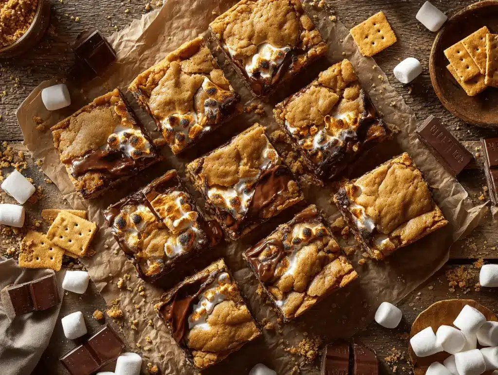 peanut butter smores cookie bars - featured image