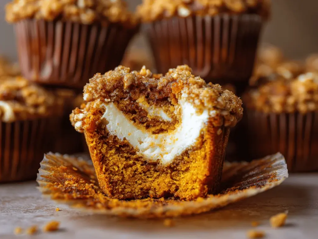 pumpkin cheesecake streusel swirl muffins - featured image