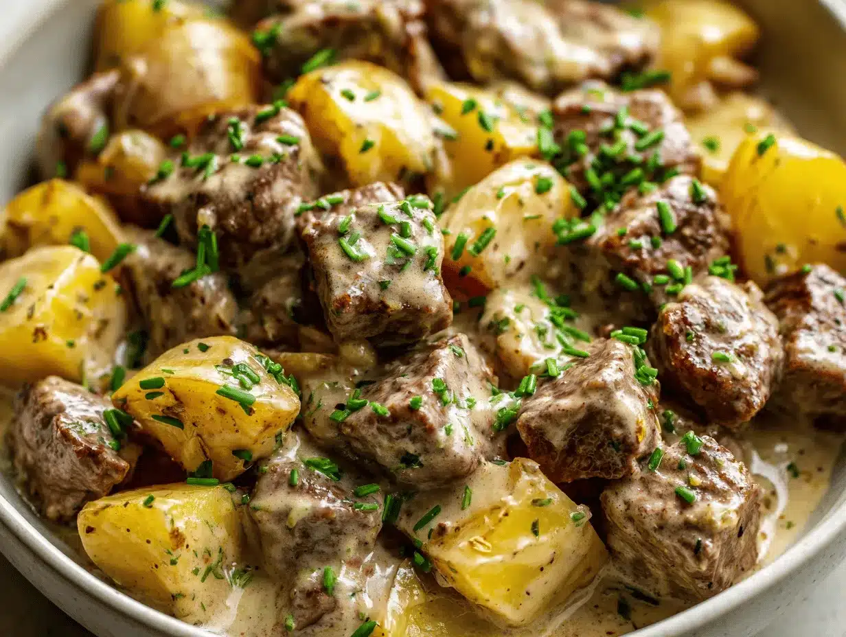 slow cooker creamy ranch beef bites and potatoes preparation steps
