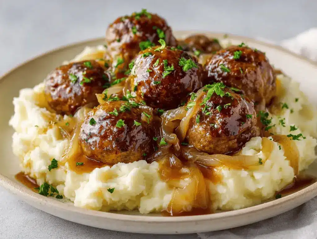 slow cooker French onion meatballs - featured image