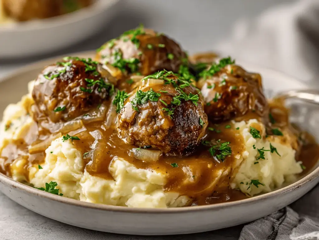 slow cooker Salisbury steak meatballs - featured image