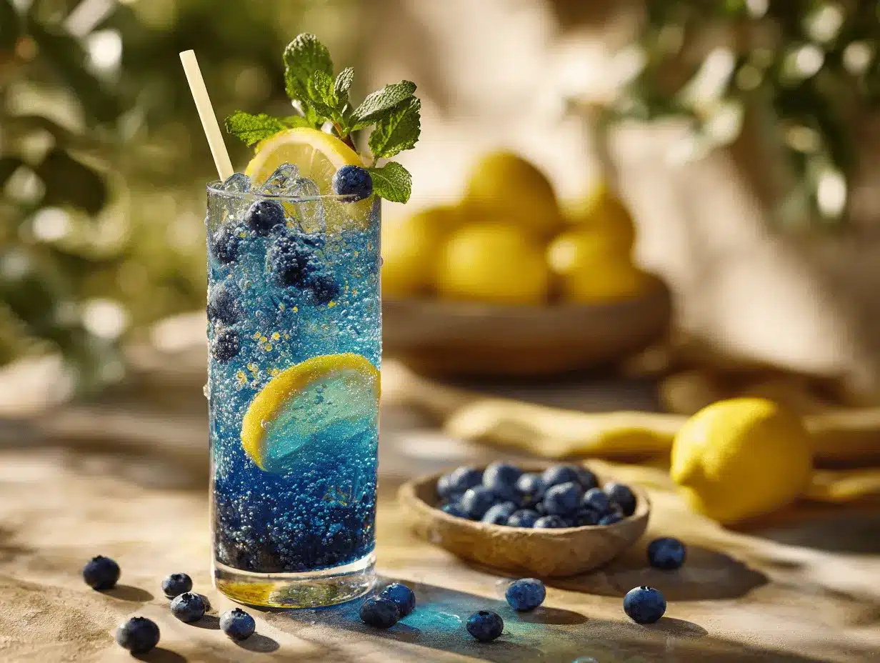 sparkling blueberry lemonade mocktail preparation steps