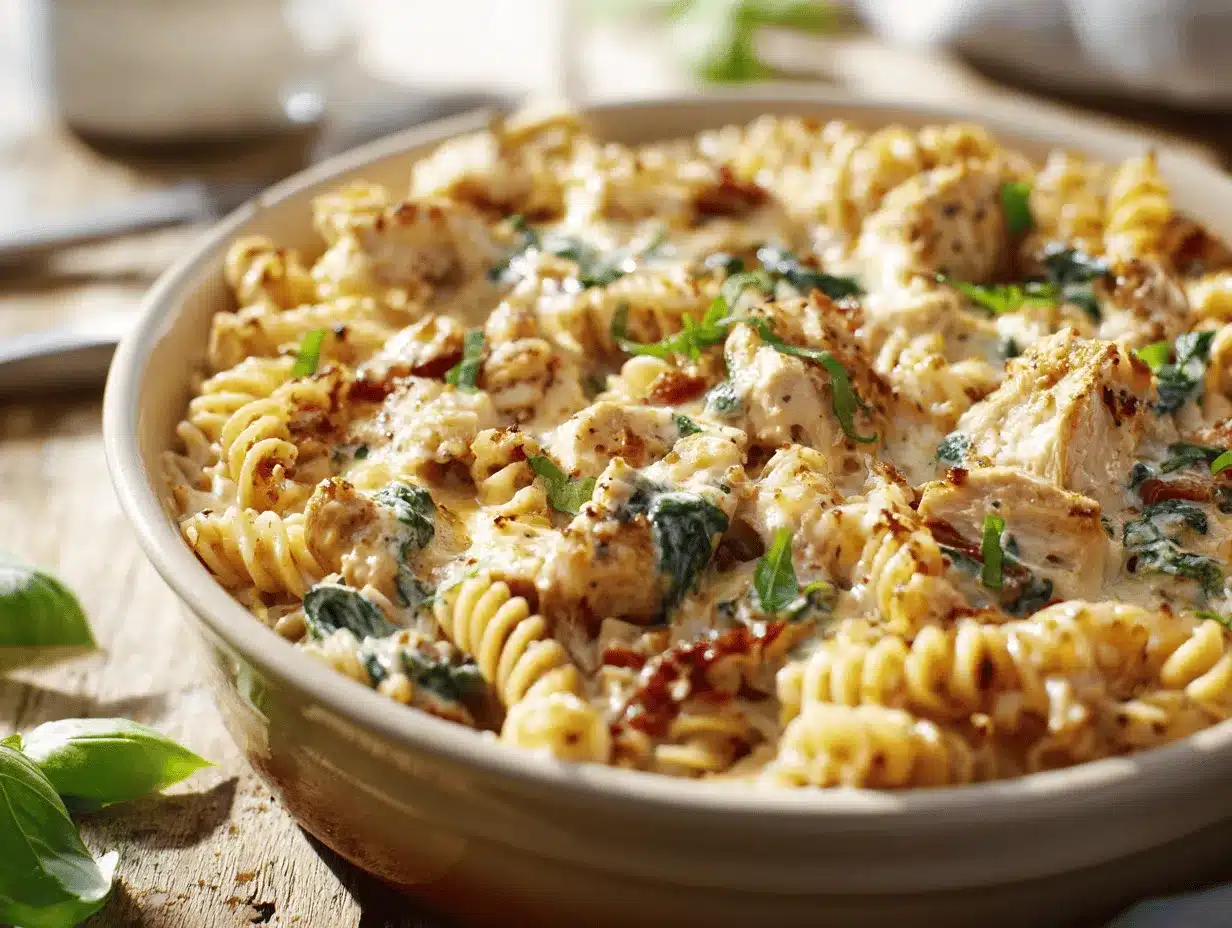Tuscan chicken pasta casserole preparation steps