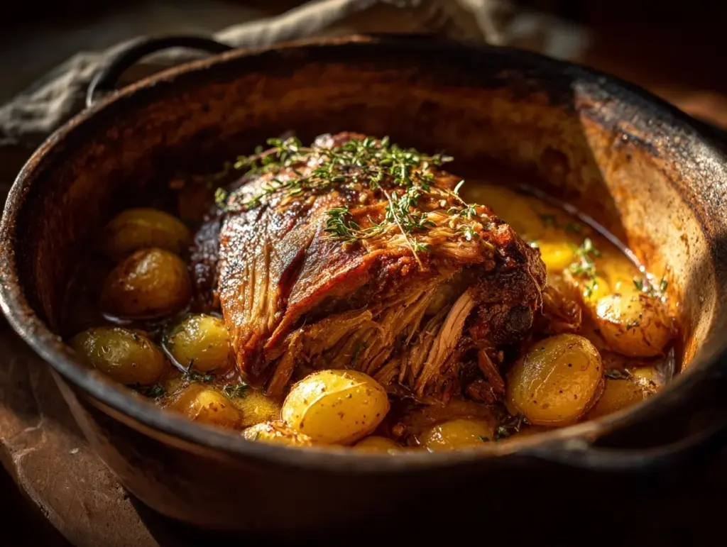 apple cider braised pork shoulder - featured image