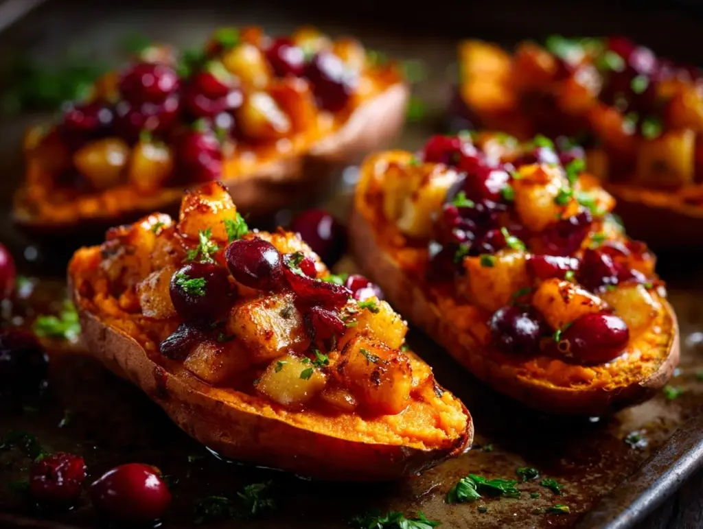 cranberry apple twice-baked sweet potatoes - featured image