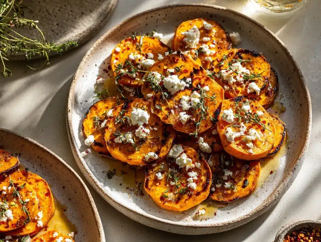 honey feta sweet potato rounds - featured image