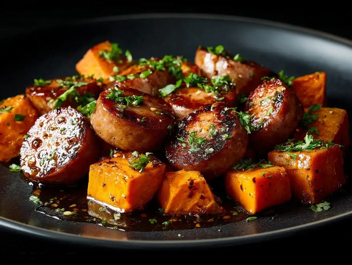 honey garlic sausage sweet potatoes preparation steps