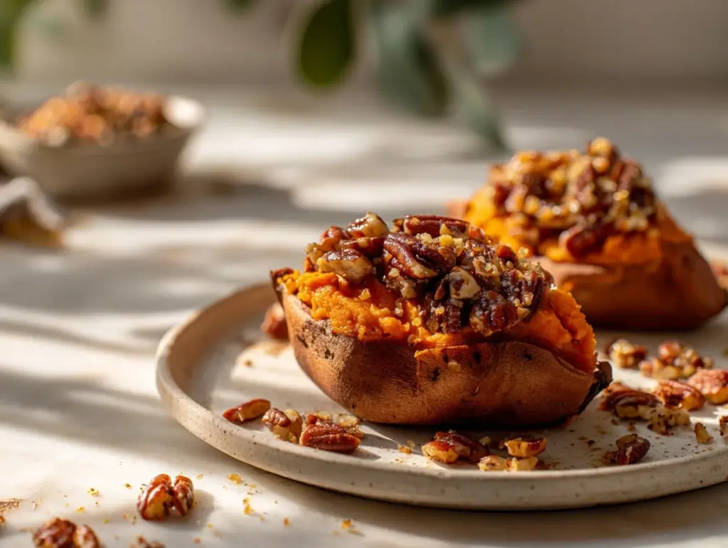 pecan pie twice-baked sweet potatoes - featured image