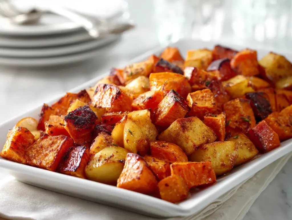 roasted apple cinnamon sweet potatoes - featured image