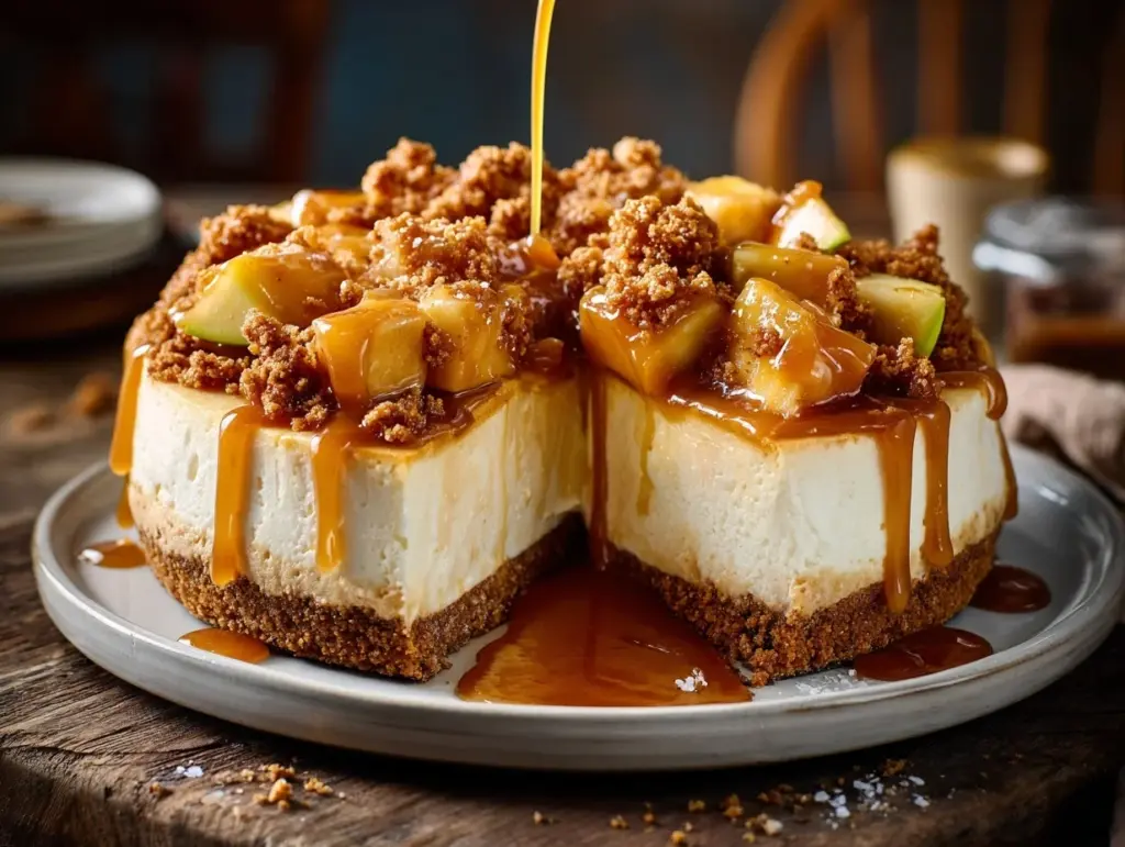 salted caramel apple pie cheesecake - featured image