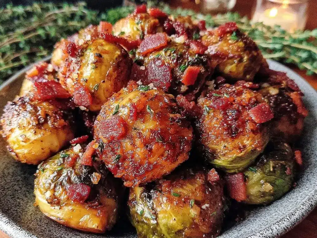 air fryer brussels sprouts with bacon bits - featured image