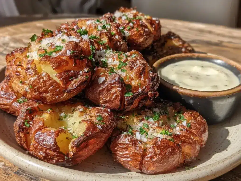 air fryer crispy smashed potatoes - featured image
