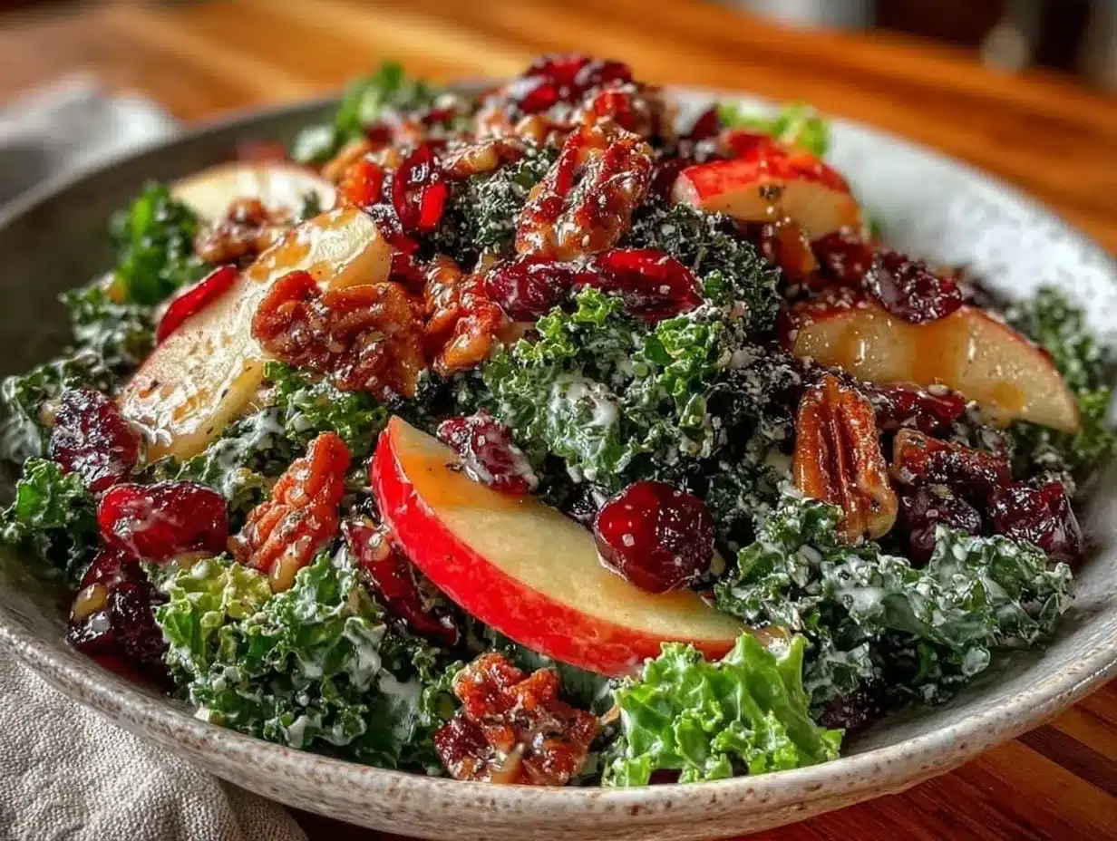 autumn kale salad with maple vinaigrette preparation steps