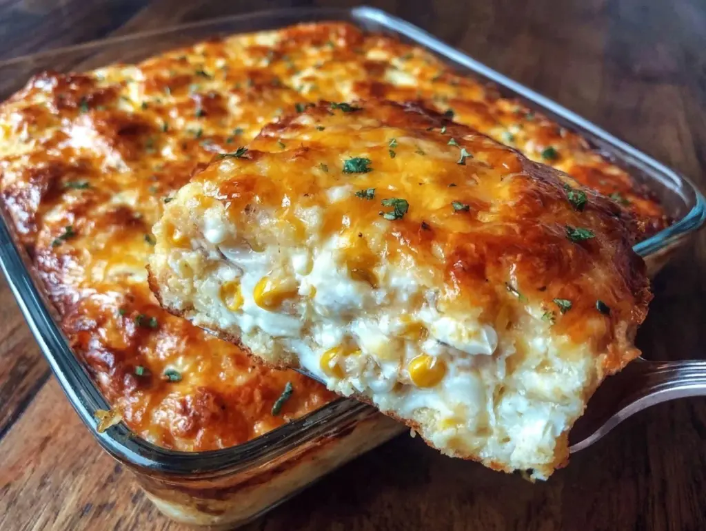 corn casserole with green chiles and cheddar - featured image