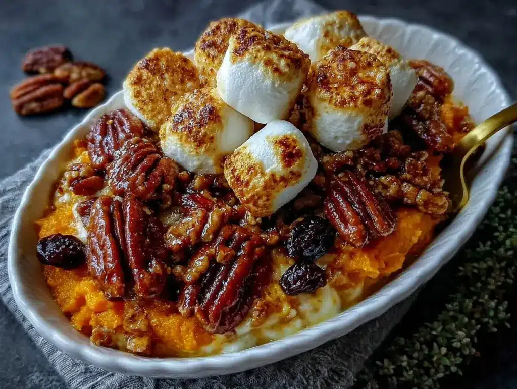 creamy maple sweet potato casserole - featured image