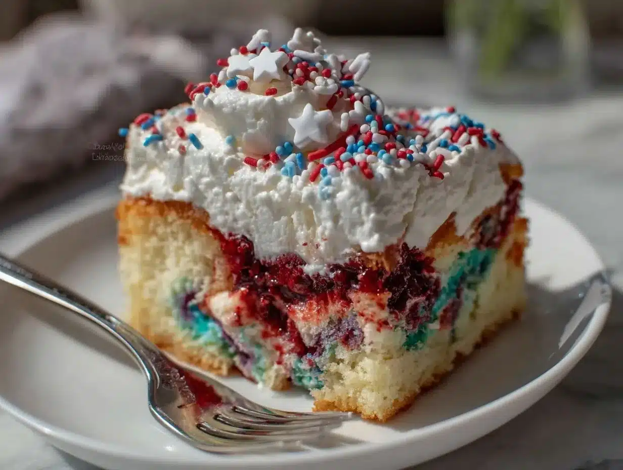 red white and blue poke cake preparation steps
