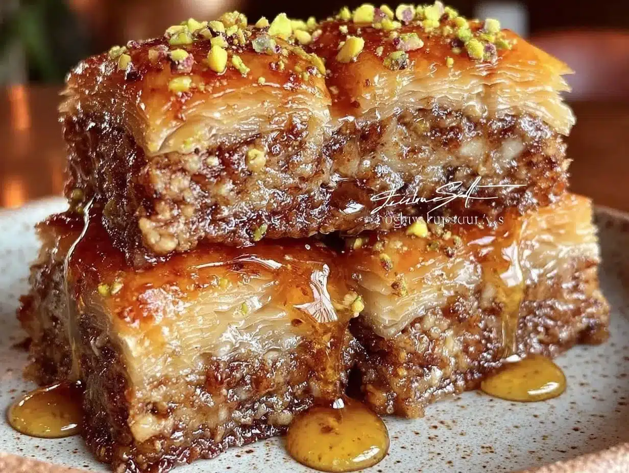 baklava with honey and pistachios preparation steps