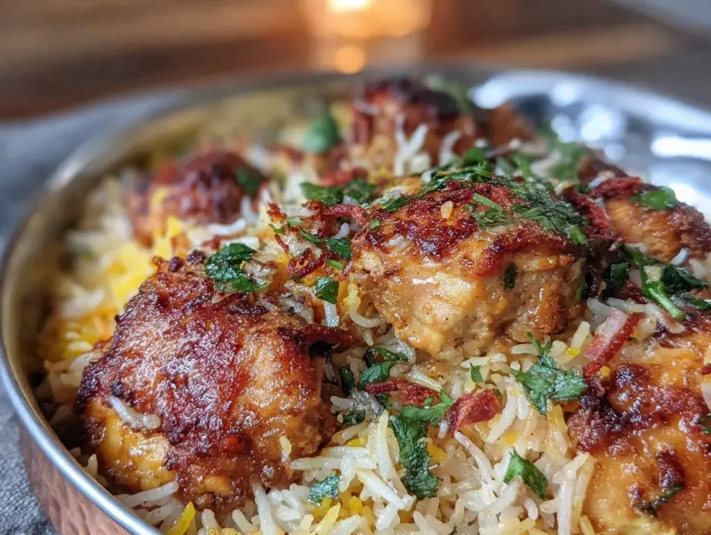 chicken biryani with saffron - featured image