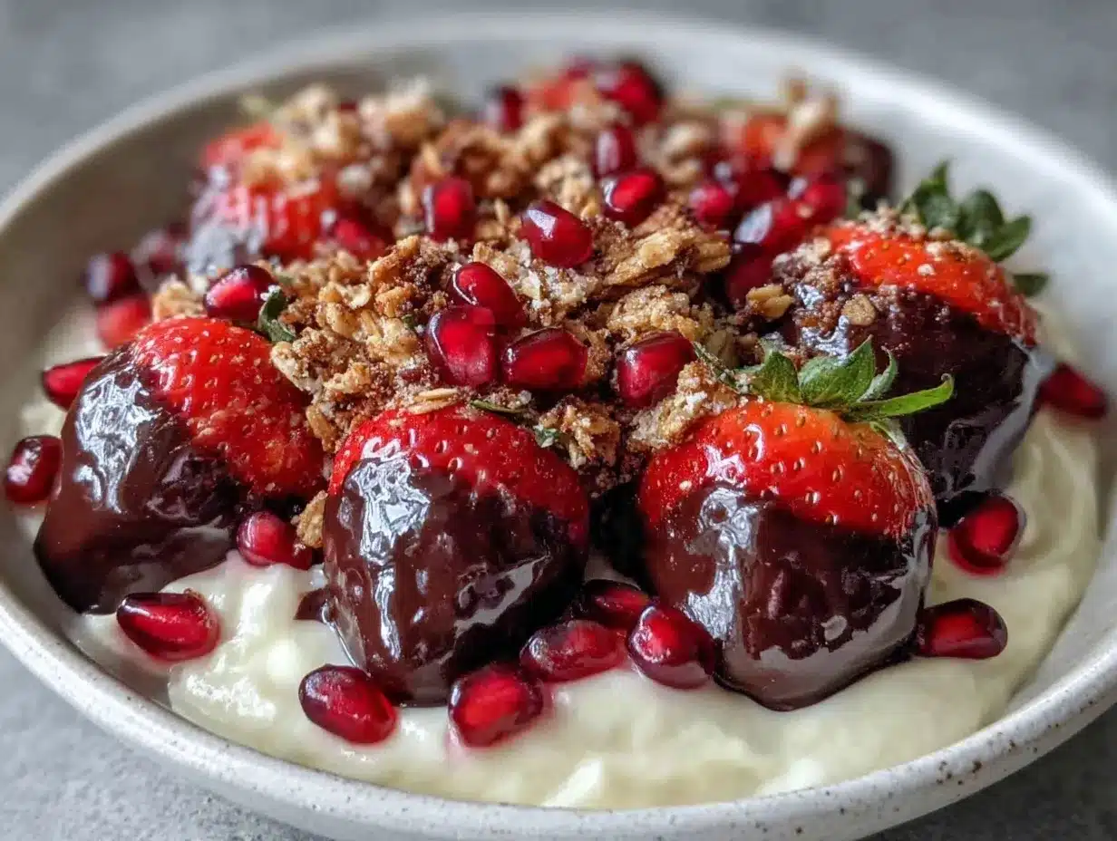 chocolate covered strawberry greek yogurt bowl preparation steps