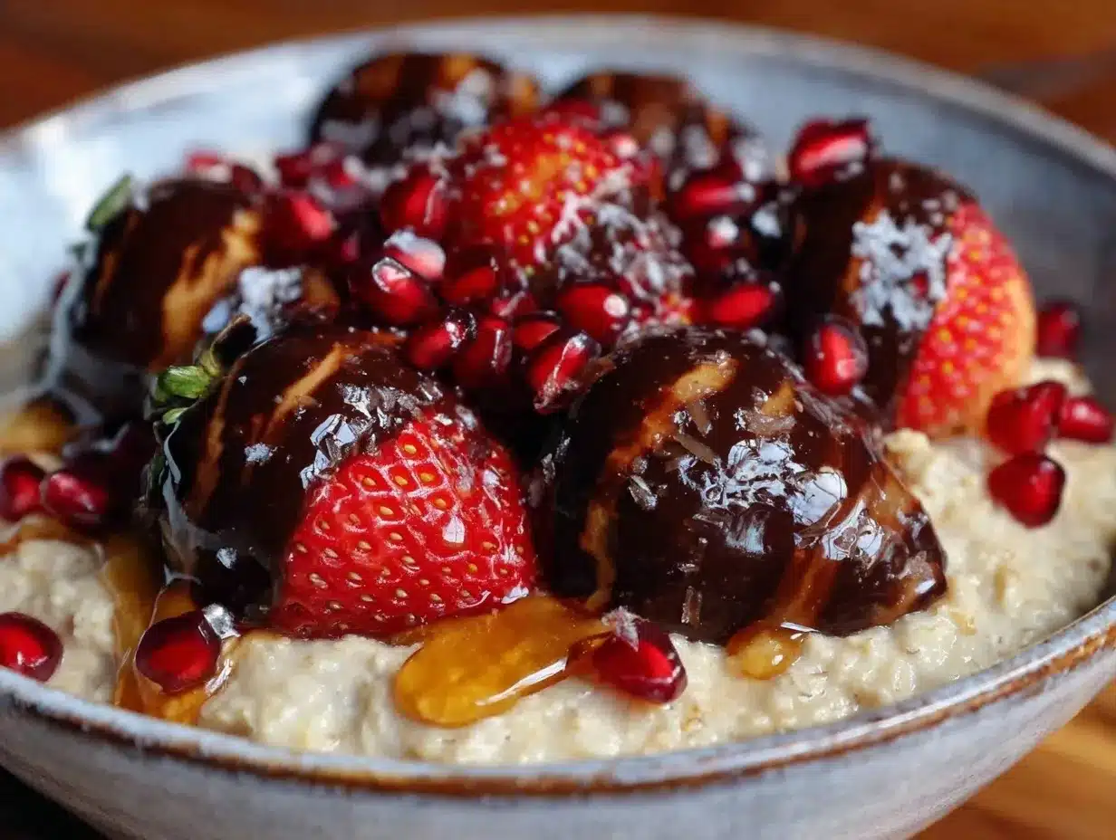 chocolate covered strawberry oatmeal bowl preparation steps