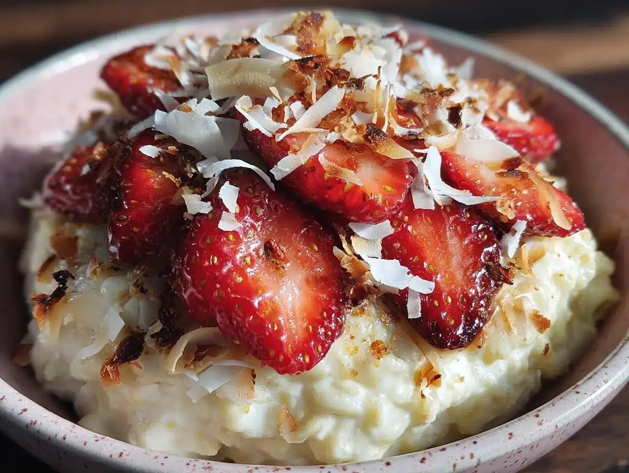 creamy strawberry coconut oatmeal bowl preparation steps