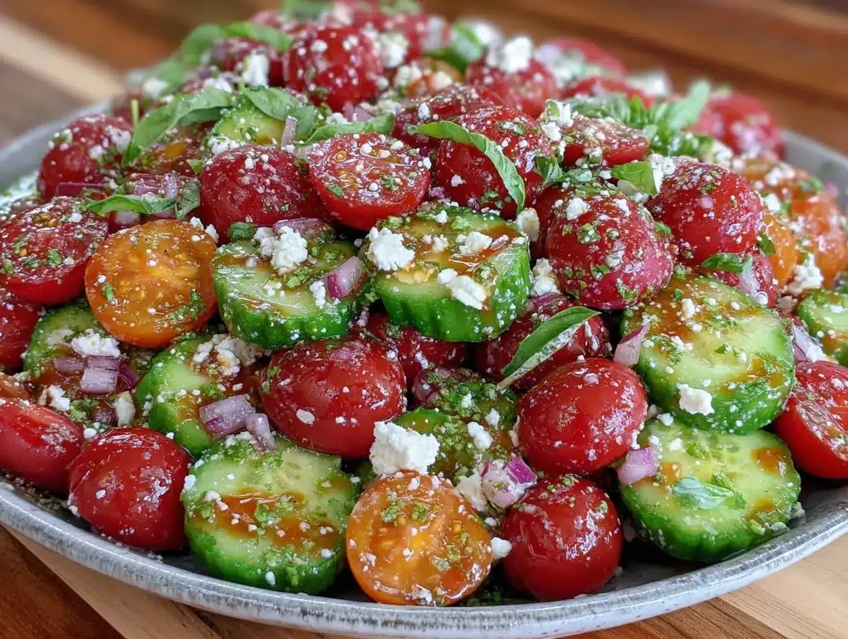 cucumber tomato feta salad preparation steps