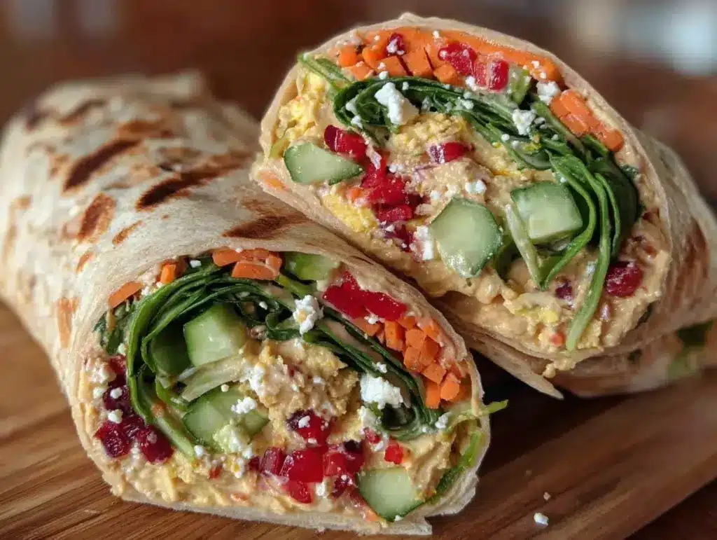 flavorful veggie hummus wrap with feta - featured image