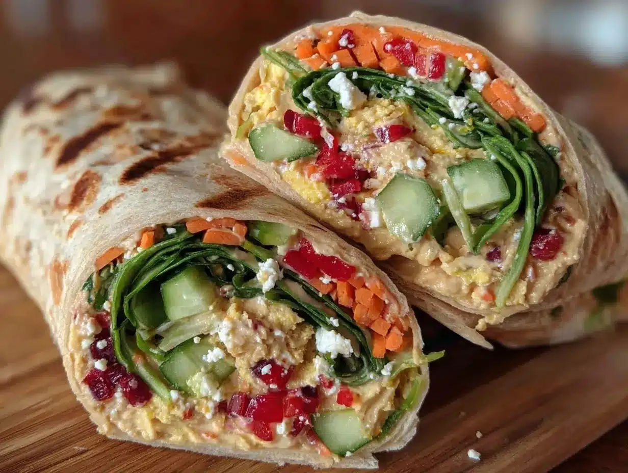 flavorful veggie hummus wrap with feta preparation steps