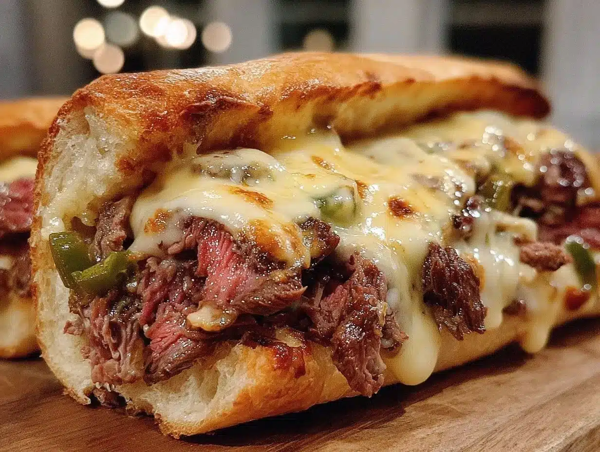 gooey Philly cheesesteak preparation steps