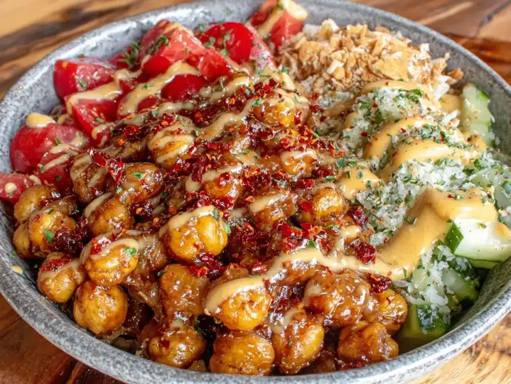 harissa chickpeas dinner bowl - featured image