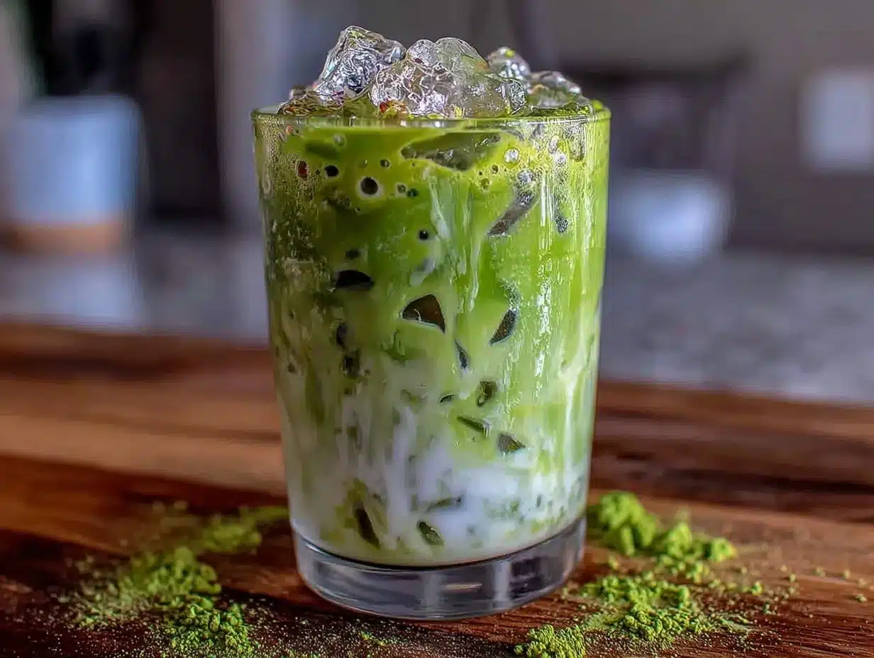 iced matcha green tea latte preparation steps