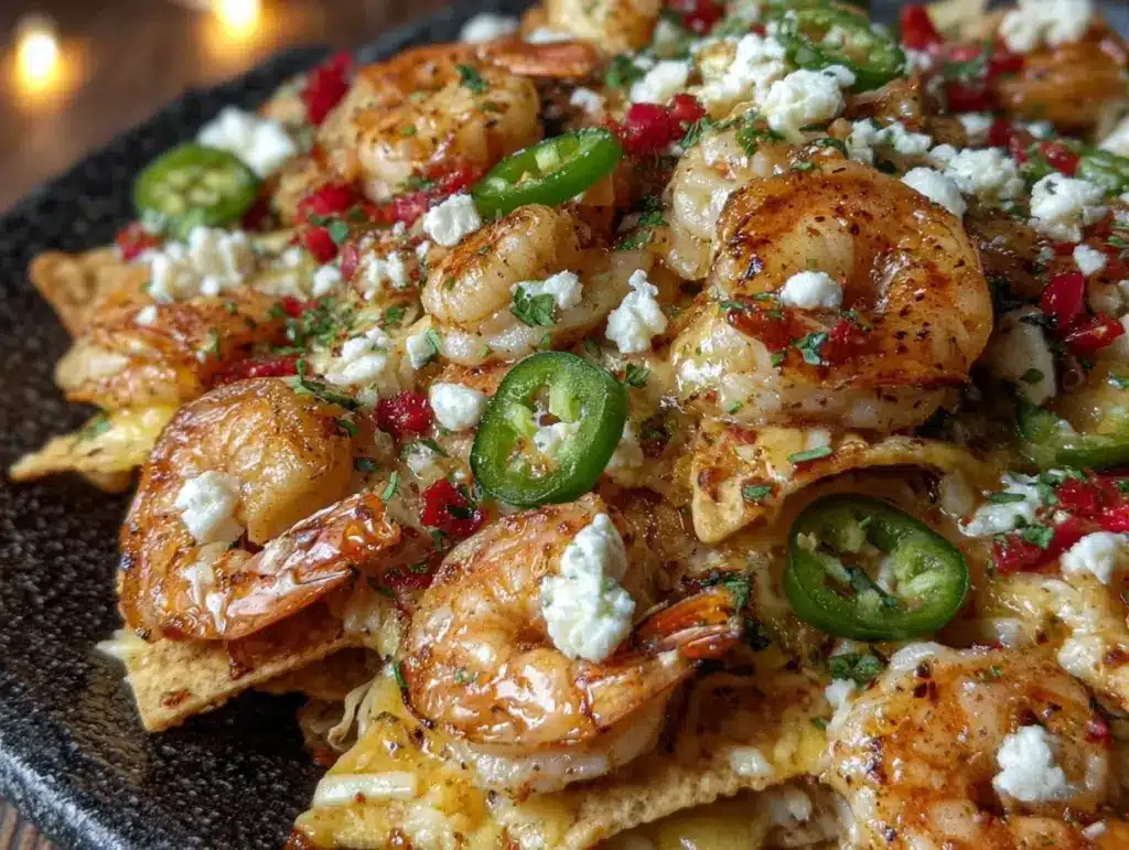 loaded nacho bowl with shrimp scampi - featured image