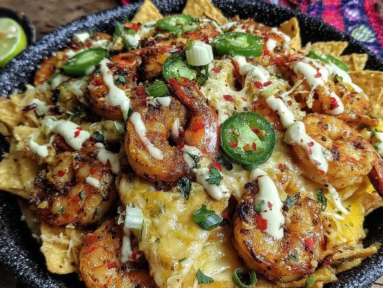 loaded nacho bowl with shrimp scampi preparation steps