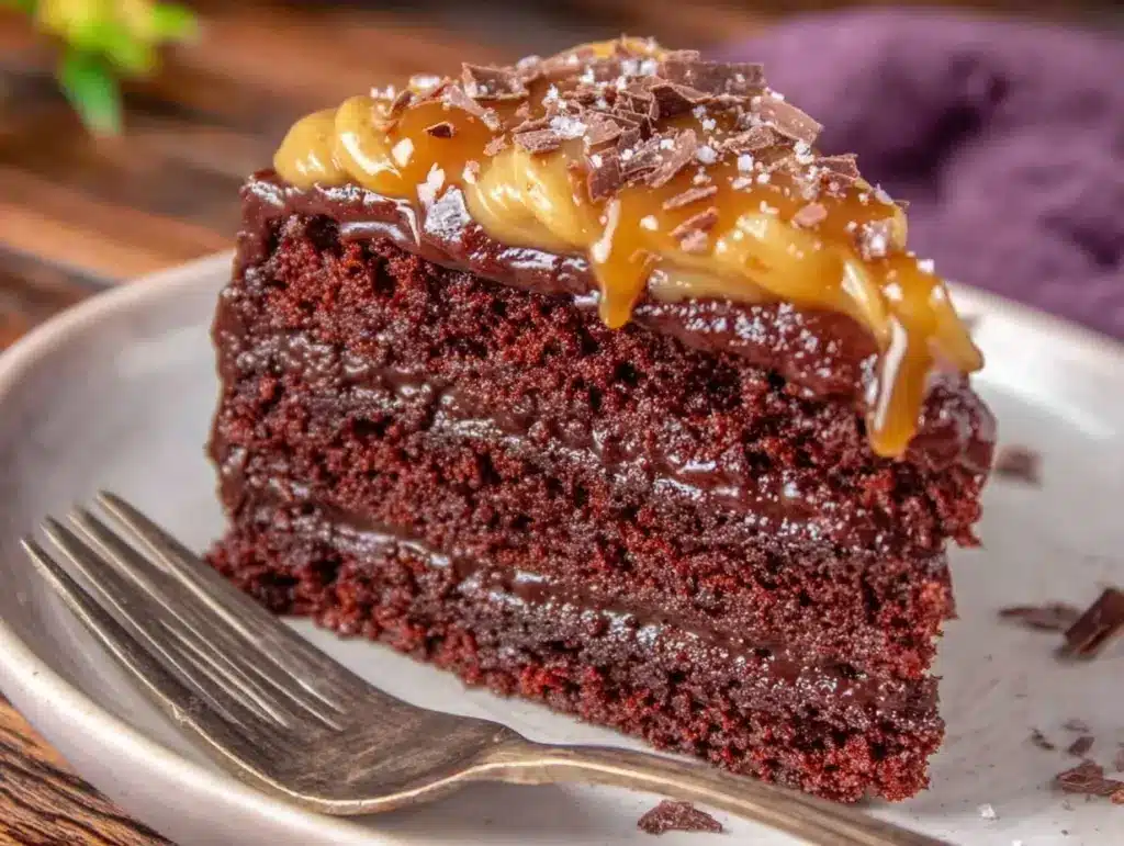 salted caramel hot chocolate cake - featured image
