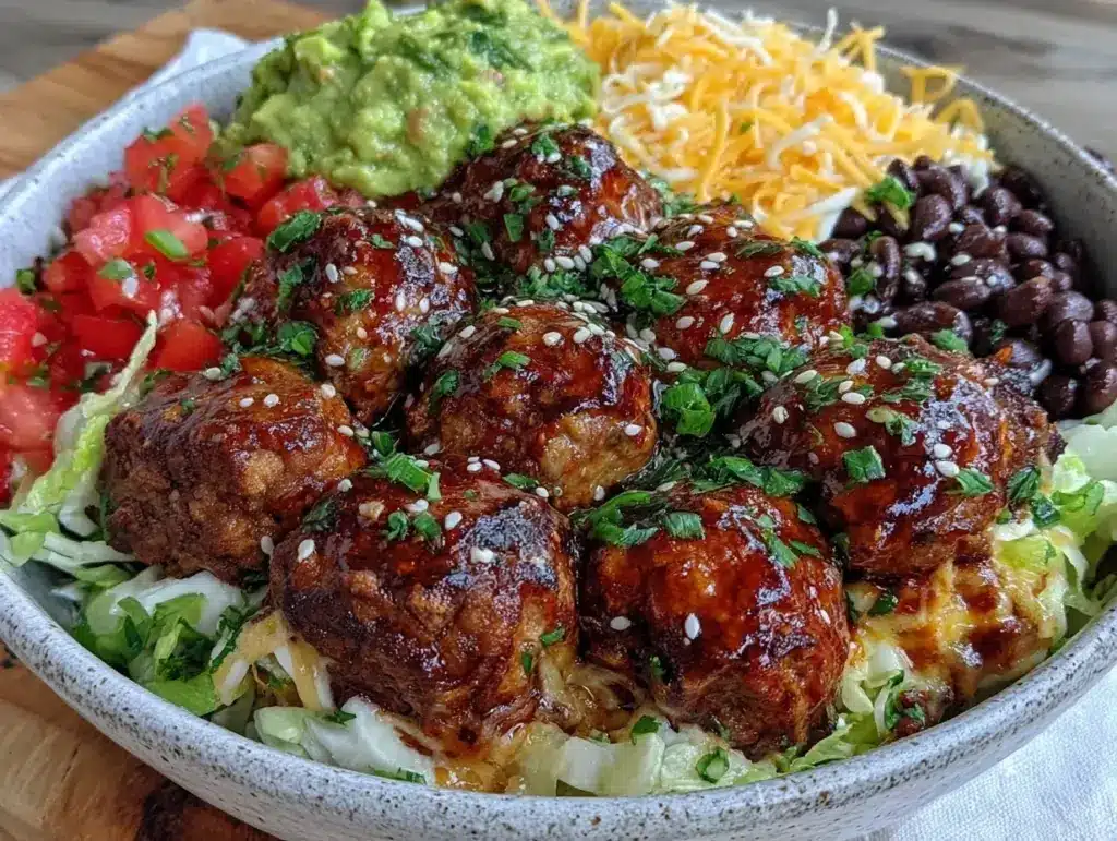 seven-layer party bowl with turkey meatballs - featured image