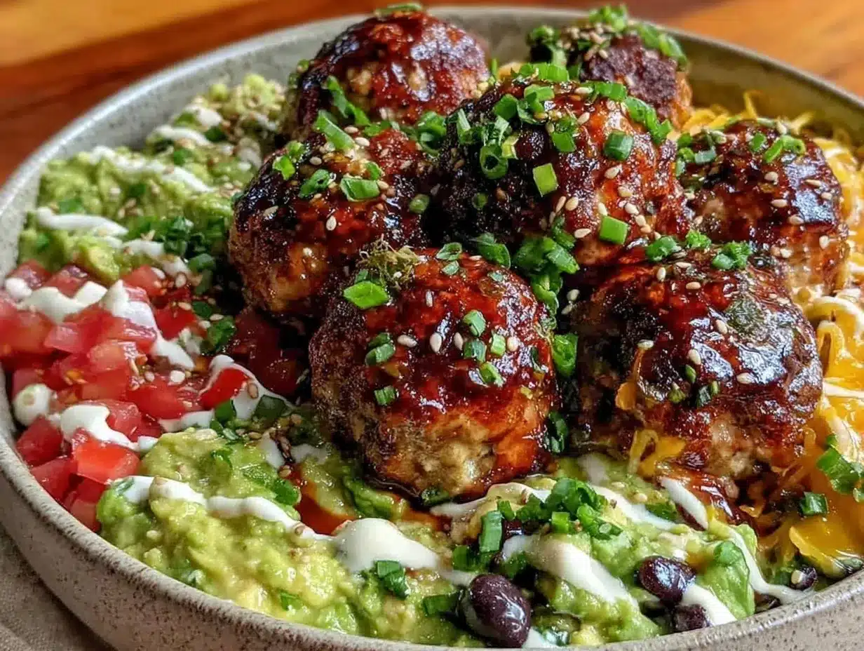 seven-layer party bowl with turkey meatballs preparation steps