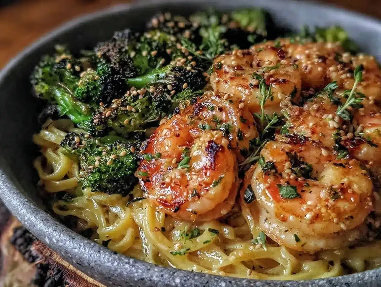 shrimp scampi dinner bowl preparation steps