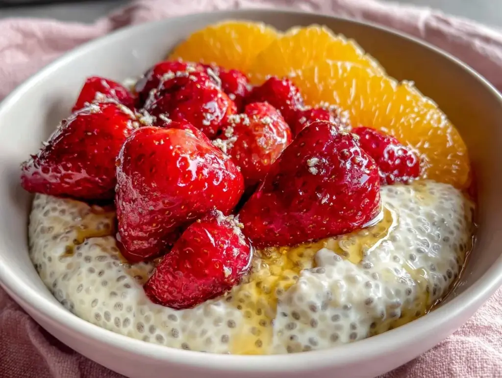 valentines strawberries chia pudding bowl - featured image