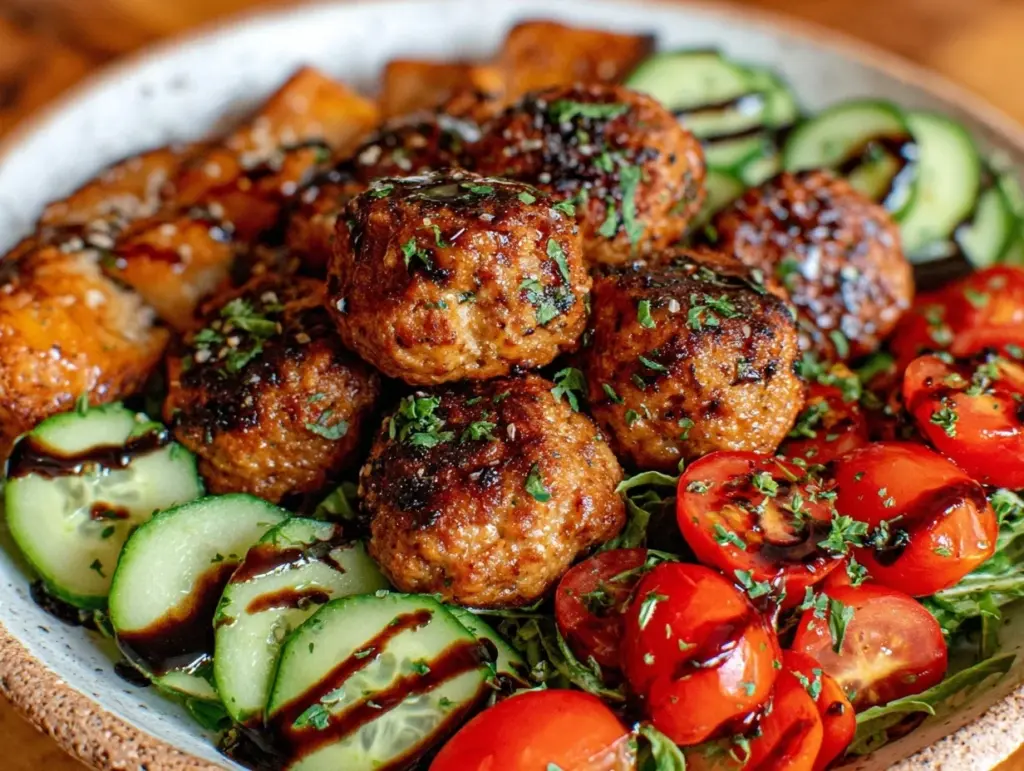 vibrant galentines charcuterie bowl with turkey meatballs - featured image