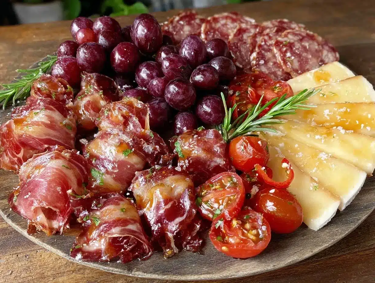 all-red charcuterie board preparation steps