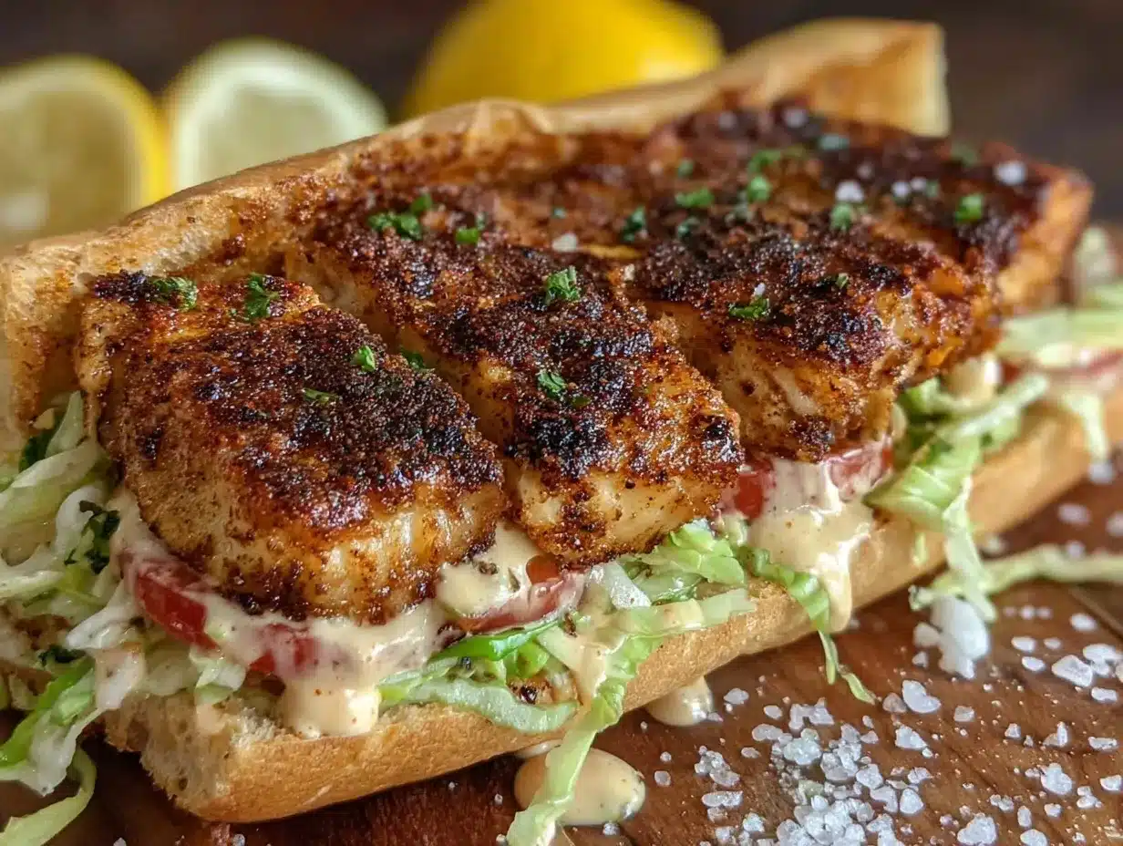 blackened catfish po boy sandwich preparation steps