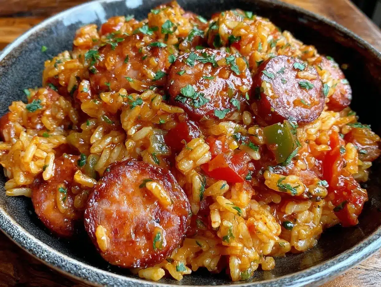 Cajun jambalaya with andouille sausage preparation steps